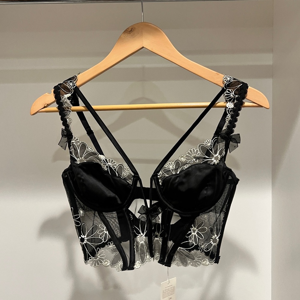 For Love And Lemons Black and White Floral Lace Bra